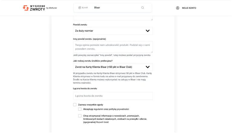 Blaar.pl - dodatkowe punkty za zwrot na kartę podarunkową