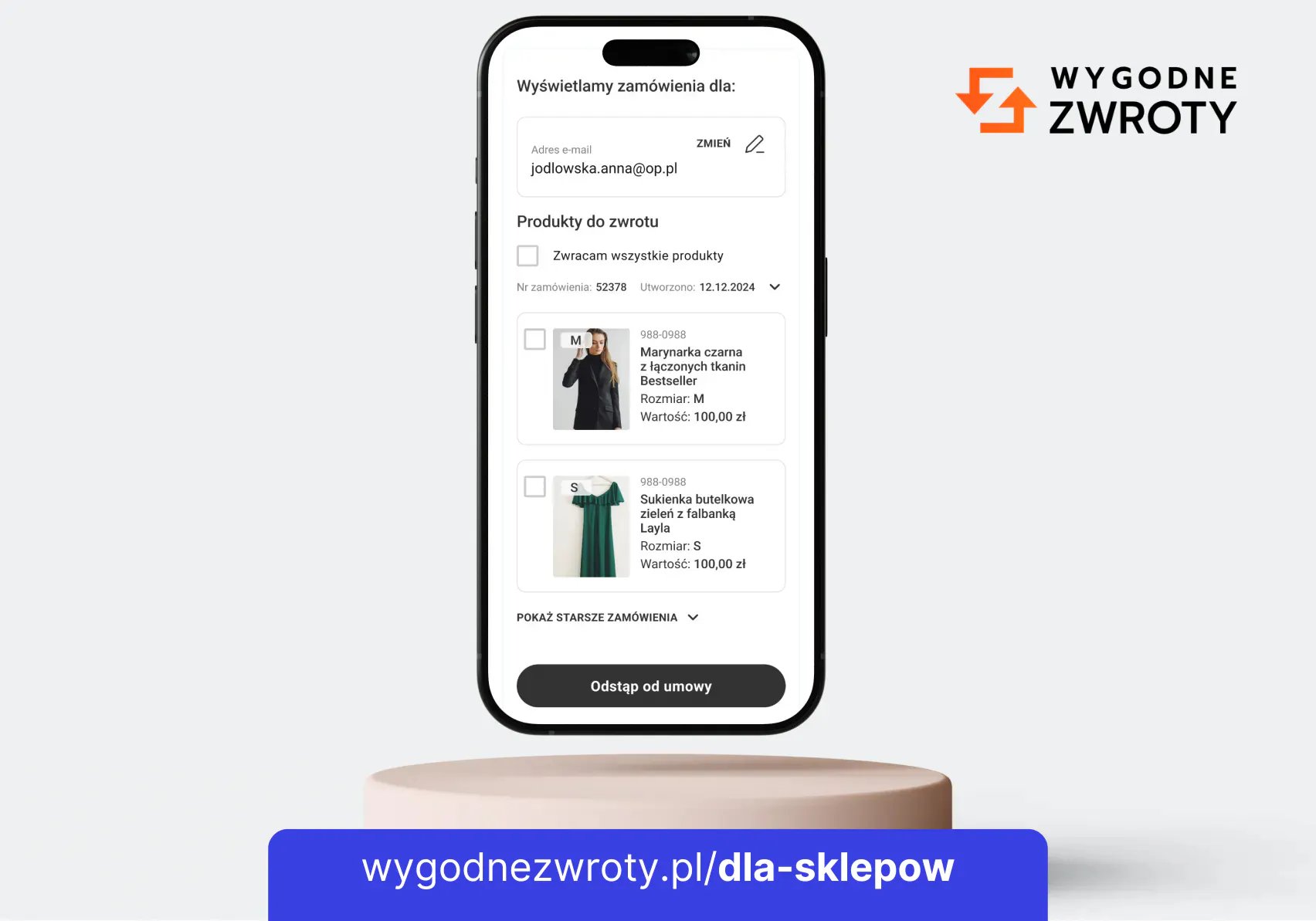 Odstąpienie od umowy na odległość - funkcja w usłudze Wygodne Zwroty