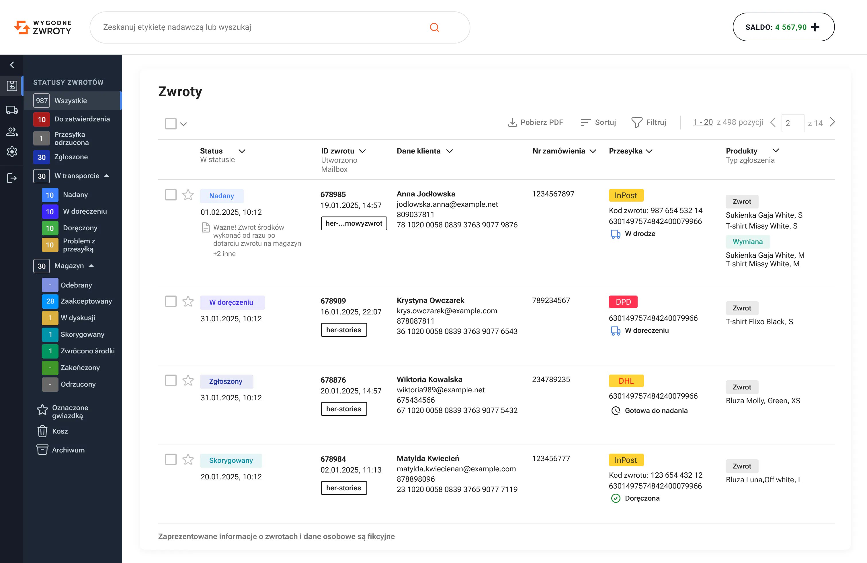 Wygodne Zwroty - aplikacja dla sklepów internetowych (panel online do zarządzania obsługą zwrotów)